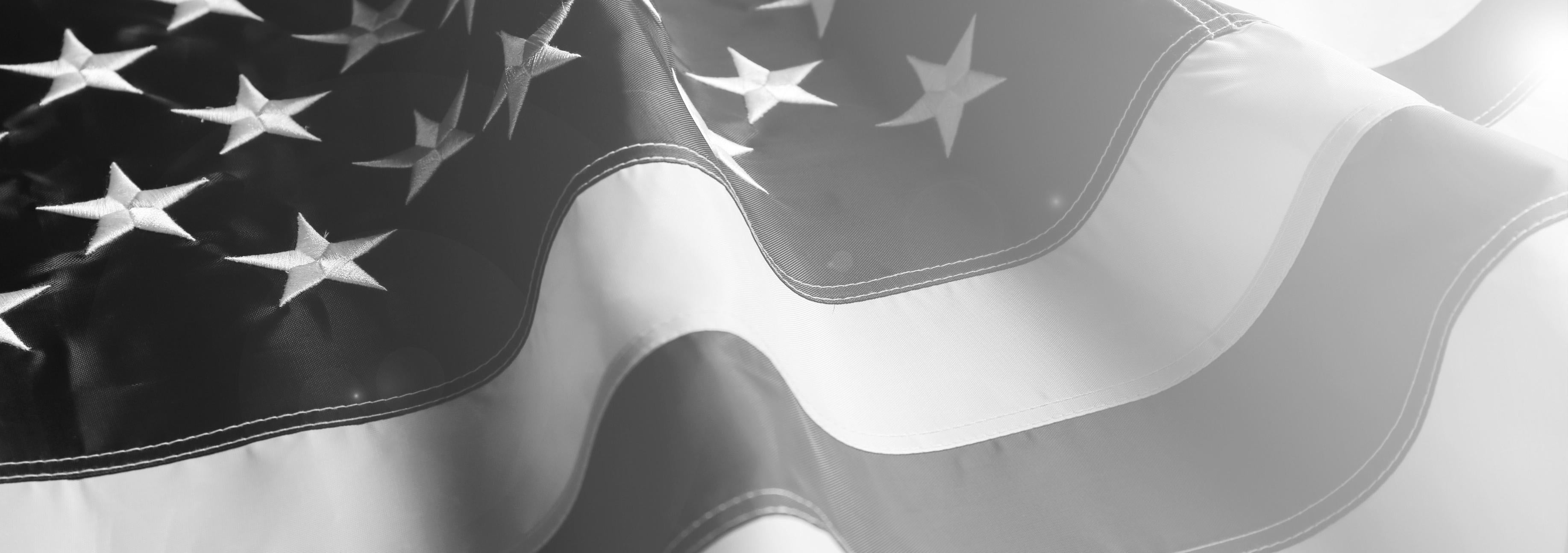 Black and White photo of United State flag