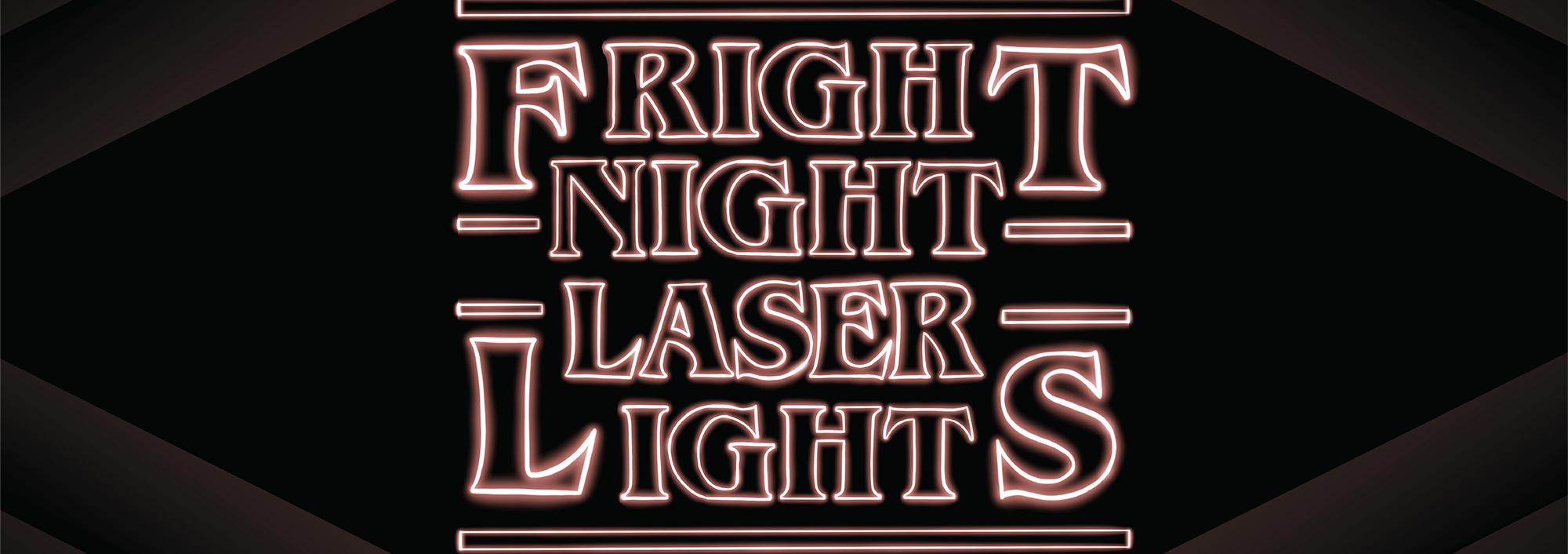 Logo with glowing red letters on a black background that read "Fright Night Laser Lights"