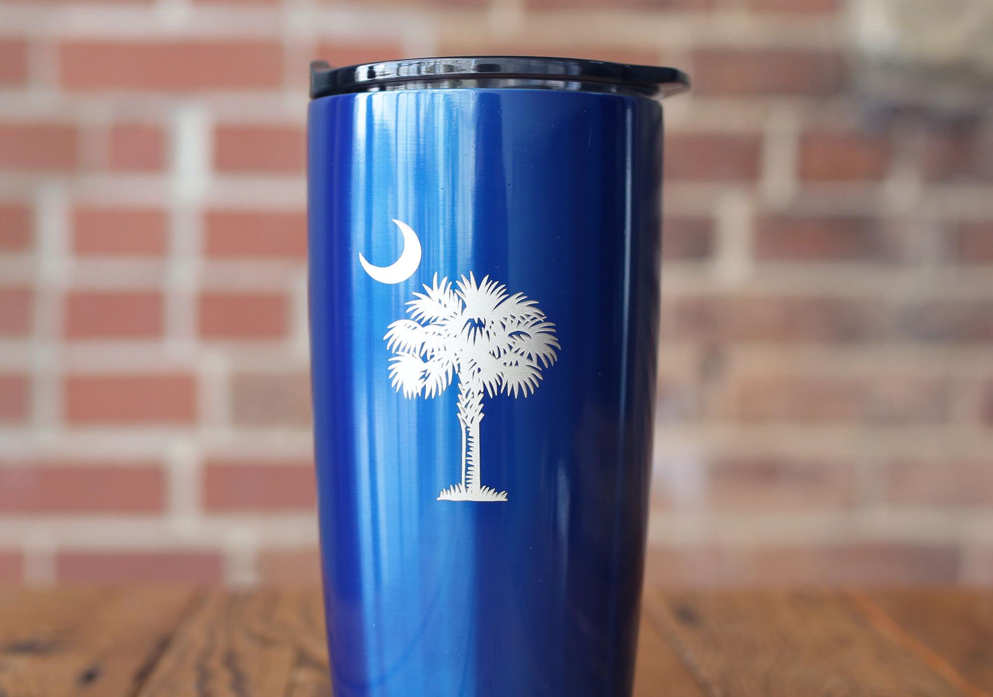 Blue Travel Mug with Palmetto and Crescent